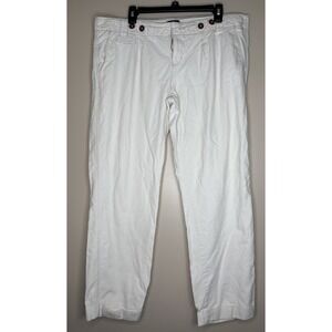 Womens 16 100% Cotton American Eagle Beige Pants Summer Cool Cuffed Cropped‎